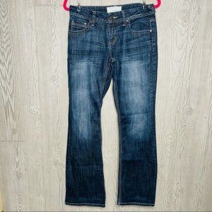 Maurices blue denim jeans dark wash fade design size 3/4 Morgan new boot